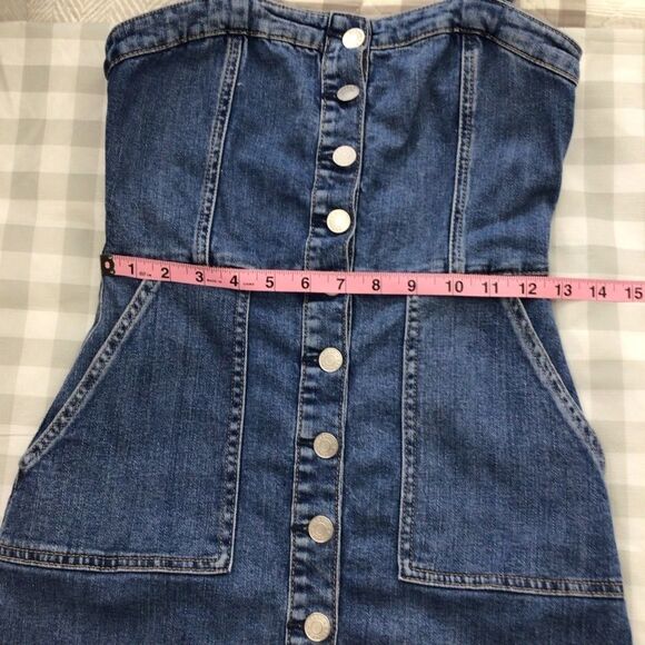 GARAGE denim short dress romper mini dress jeans XS pockets button up sexy - Picture 9 of 14
